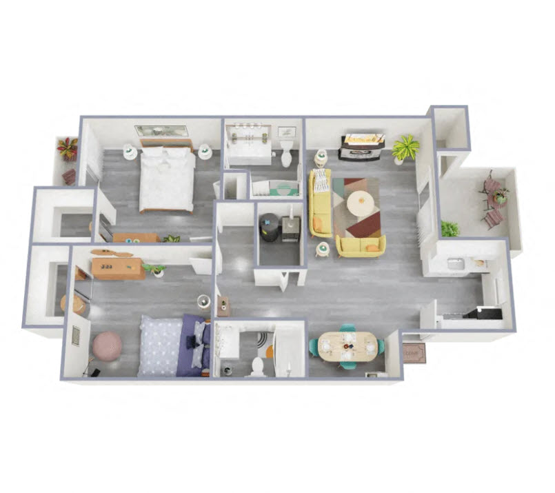 Floor plan for 2 beds, 2 baths, 948 sqft